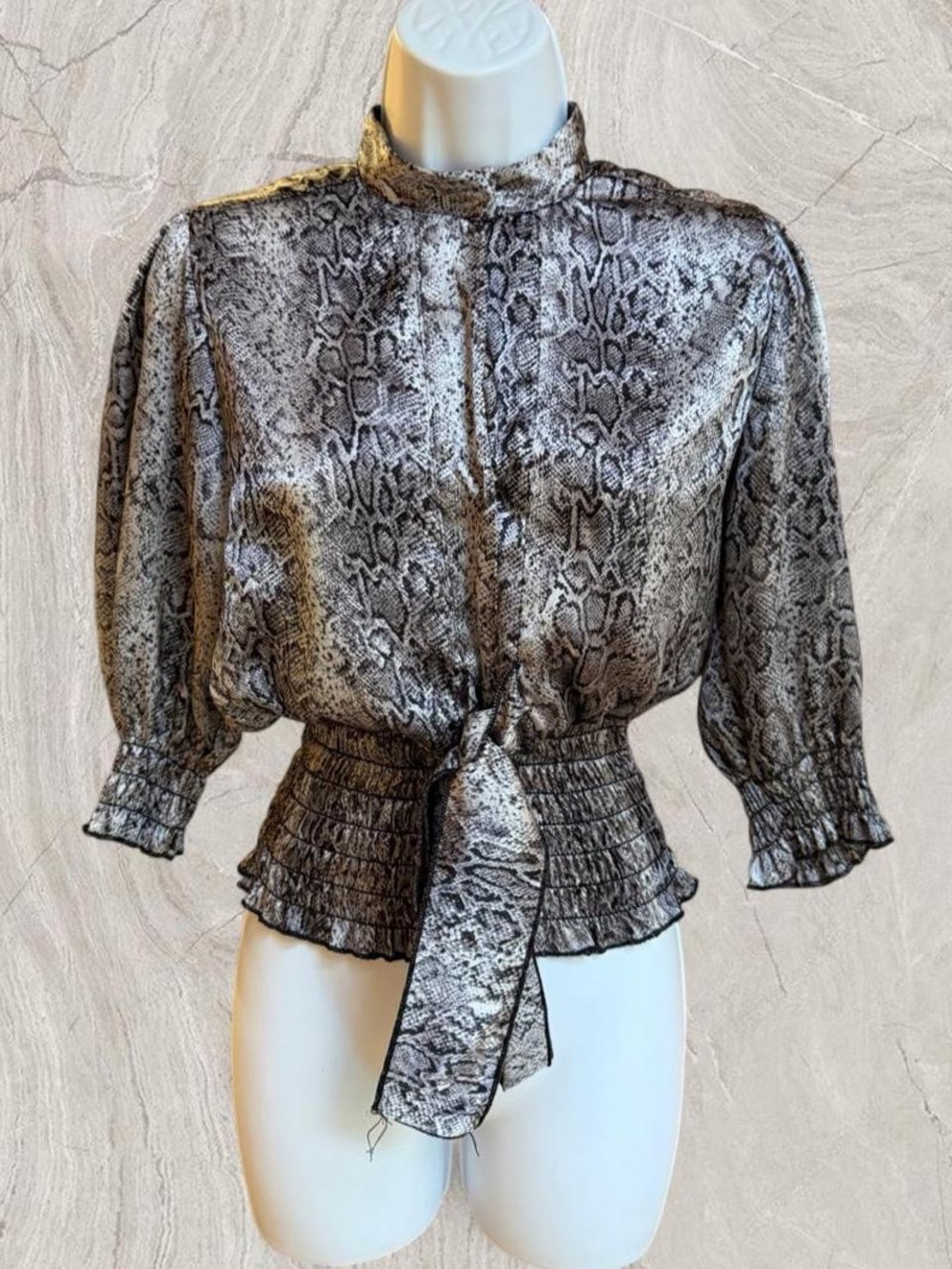 Y2K Snakeskin Glam Urban Escape Tie-Front Blouse Cinched Top